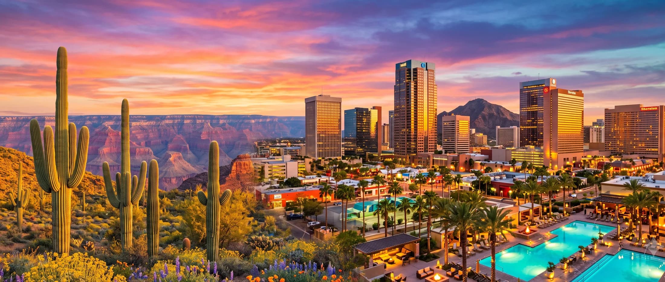 Arizona landscape beneath a wide evening sky