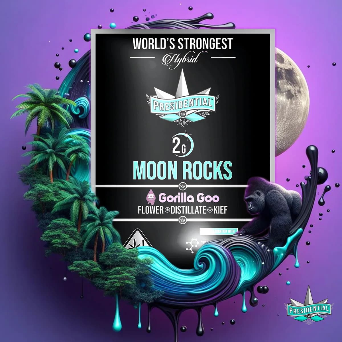 Presidential Gorilla Goo Moon Rocks jar with bold graphics