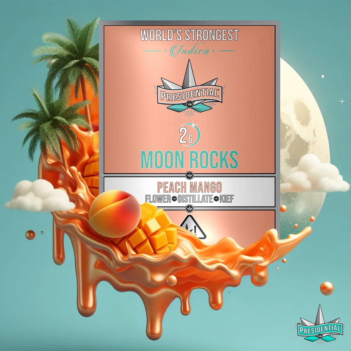 Presidential Peach Mango Moon Rocks jar with fruit graphics